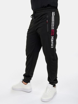 Spodnie męskie joggery dresowe bawełniane kieszenie na zamek czarne 2XL/3XL