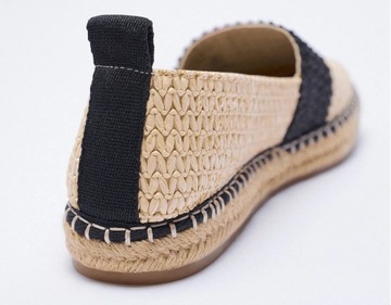 ZARA BEŻOWE CZARNE ESPADRYLE BUTY Z JUTY 40