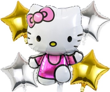 Balon foliowy KOT HELLO KITTY złoty srebrny 5szt