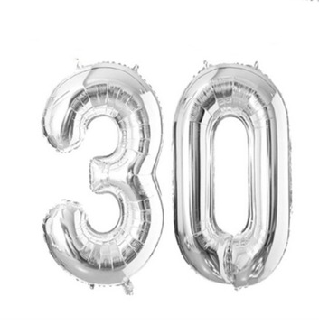 Balon foliowy Cyfra 30 srebrny 85 cm urodziny