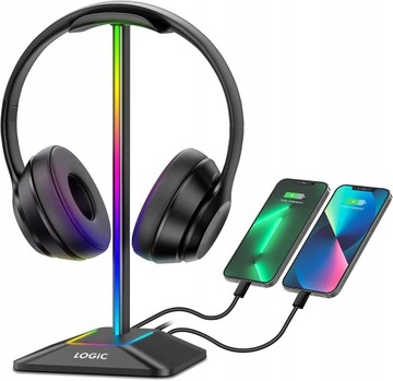 STOJAK NA SŁUCHAWKI GAMINGOWY RGB LED USB UCHWYT
