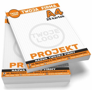 NOTES klejony A4 z NADRUKIEM + PROJEKT 100 szt