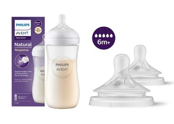 AVENT Zestaw Butelka Natural Response 330 ml 3m+ smoczki Natural 6m+ 2 szt