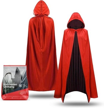 2w1 KOSTIUM HALLOWEEN WAMPIR PELERYNA PRZEBRANIE STRÓJ DWUSTRONNA CZERWONA