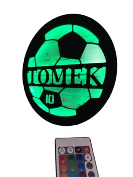 Lampka nocna LED PIŁKARZ Imię + numer Piłka Nożna LED pilot wielokolorowy