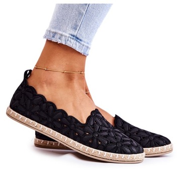 Czarne Tkanina Buty Damskie Espadryle PE1 r.40