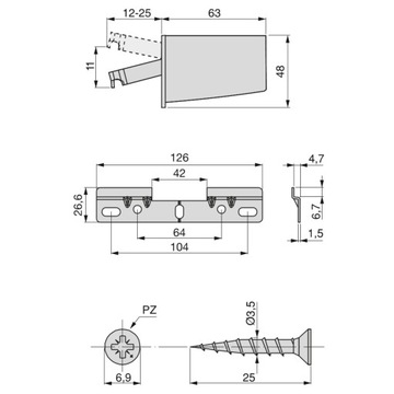 Крючок L+R регулируемый мебельный подвесной, серый