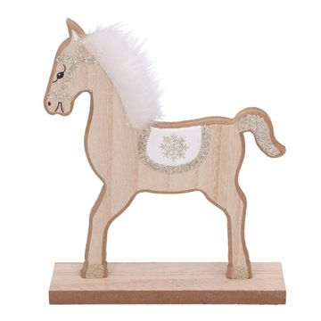 KONIK KOŃ DREWNIANY Z FUTERKIEM BROKAT FIGURKA ŚWIĄTECZNA DO STROIKÓW