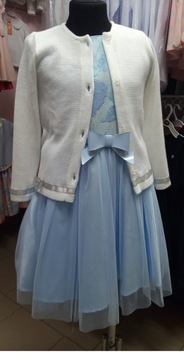 elegancki biały SWETER * srebrna kokardka * 158 cm