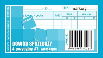 Druk Dowód sprzedaży Paragon wielokopia A7