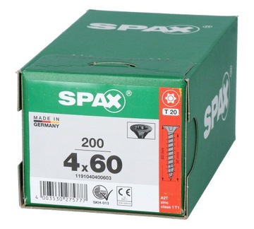 Wkręty czarne SPAX 4x60 T20 pełny gwint 200 szt