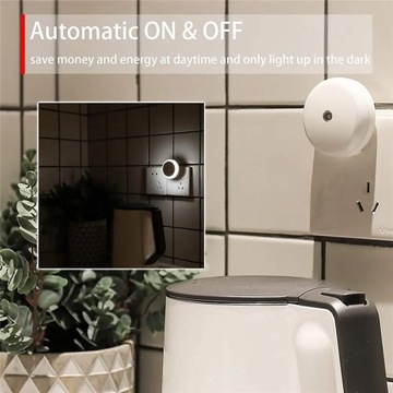 Lampka nocna z czujnikiem światła, kinkiet w łazience, sypialni, kuchni