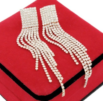 KLIPSY ZŁOTE DŁUGIE ELEGANCKIE SZKLANE CYRKONIE WZ 9