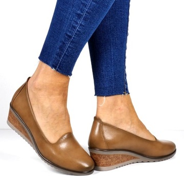KOTURNY BUTY DAMSKIE PÓŁBUTY WSUWANE MOKASYNY BEŻOWE BRĄZOWE EKOSKÓRA MODNE