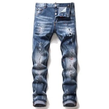 Men Ripped Skinny Denim Jeans Blue Holes Jeans Ita