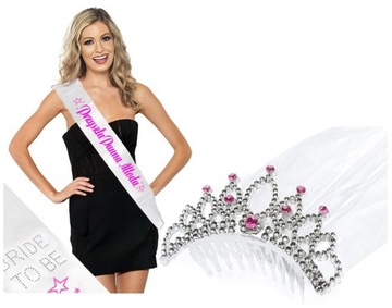 Szarfa Panna Młoda i tiara welon wieczór panieński