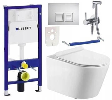 GEBERIT zestaw WC STELAŻ + miska RIMLESS + bidetta