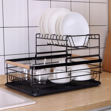 STYLOWA SUSZARKA DO NACZYŃ OCIEKACZ Z TACKĄ DWUPOZIOMOWA LOFTOWA METALOWA