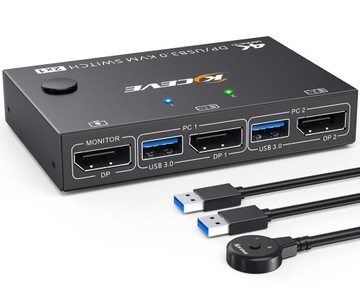 Przełącznik USB 3.0 KVM Displayport 4K 144 Hz, KVM Switch R475