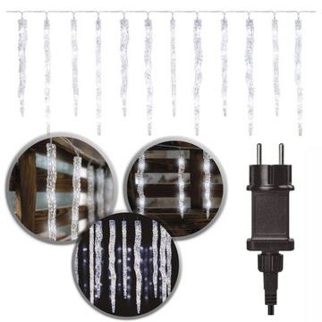 Lampki świąteczne GIRLANDA KURTYNA SOPLE łańcuch 60 LED 3,6m zimna biel