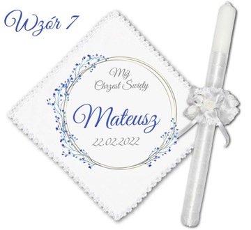 SZATKA I ŚWIECA DO CHRZTU CHRZEST IMIĘ DATA