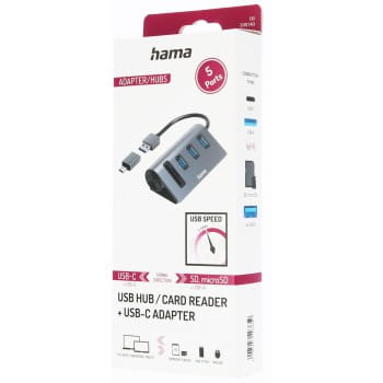 Hama HUB 5 ПОРТОВ 3 порта USB-A SD microSD Адаптер USB-C