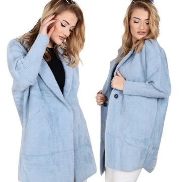 PŁASZCZ KURTKA SWETER NARZUTKA ALPAKA CIEPŁA WYGODNA WIOSNA BABY BLUE 1918