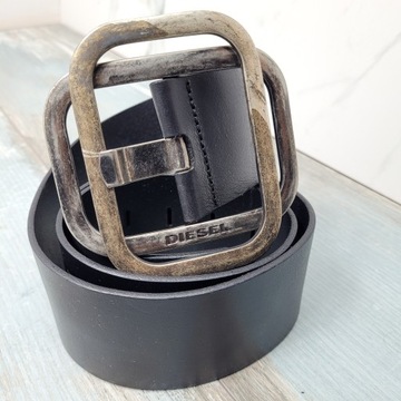 DIESEL GOLD PREMIUM Belt Skórzany Pasek Damski Szeroki 6 Czarny Leather