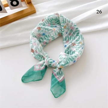 Cotton Linen Neck Scarf For Women Colorful Floral Handkerchief Small