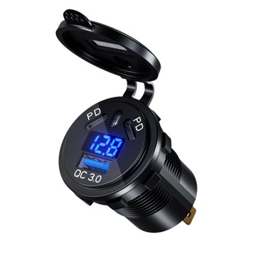 Szybka Ładowarka Motocyklowa Samochodowa 3x USB Woltomierz 63W TYP-C PD 45W