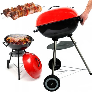 GRILL WĘGLOWY OGRODOWY ZAMYKANY OKRĄGŁY Z POKRYWĄ I POPIELNIKIEM SOLIDNY