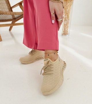 Женские тканевые кроссовки бежевого цвета, спортивная обувь 27790, размер 38.