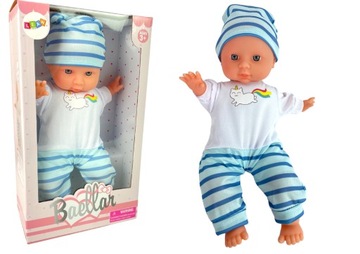 LALKA BOBAS CZAPECZKA PIŻAMA W PASKI 30cm