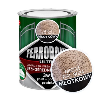 Farba do Metalu na Rdzę MIEDZIANY MŁOTKOWY RAL 8024 0,7L Ferrobond Ultra