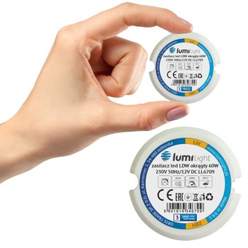 Zasilacz do taśm LED 12V 60W dopuszkowy do puszki mały okrągły IP67 LL6709