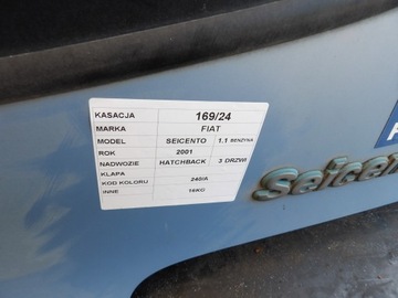 FIAT SEICENTO VÍKO KUFRU ZADNÍ 240/A 1,1B