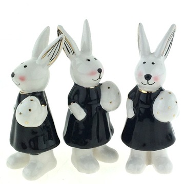 ZAJĄC ZAJĄCZEK Z JAJKIEM PORCELANA BIAŁY CZARNY