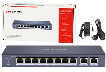 SWITCH PoE 8x PoE do kamer HIKVISION 60W 10/100Mb