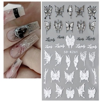 5D НАКЛЕЙКИ для украшения ногтей, самоклеящиеся выпуклые БАБОЧКИ К261