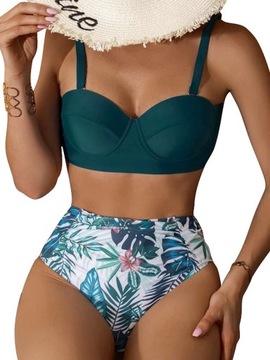 STRÓJ KĄPIELOWY PUSH-UP BIKINI BOHO WYSOKI STAN KWIATY ROZM XL (49)