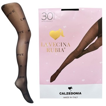 Calzedonia Czarne Rajstopy z napisami LOVE 30 DEN Tg 3/4 M/L