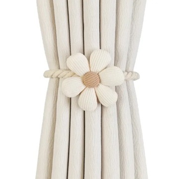 KLAMRA UPIĘCIE WIĄZANIE SZNUR DO FIRAN ZASŁON KREMOWY BEŻOWY KWIAT LEN BOHO