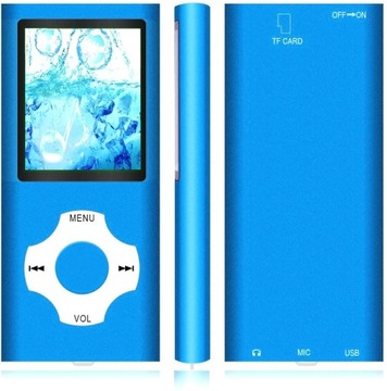 MP3 Hotechs 67687 niebieski 32 GB, radio FM, słuchawki, karta micro sd 32GB