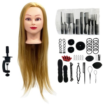 GŁÓWKA GŁOWA FRYZJERSKA TRENINGOWA DO CZESANIA CIEMNY BLOND ZESTAW XXL