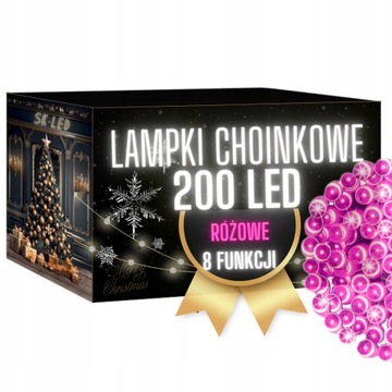 Lampki CHOINKOWE 200 LED ŚWIĄTECZNE RÓŻOWE ZEWNĘTRZNE WEWNĘTRZNE