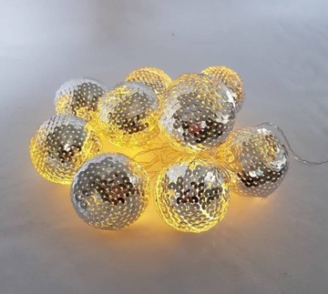 10xCOTTON BALLS KULE ŚWIECĄCE LED GIRLANDA CEKINY