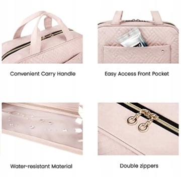 Дорожная косметичка, вместительная подвесная сумка, розовая.