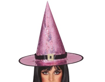KAPELUSZ CZAROWNICY RÓŻOWY BROKATOWY WIEDŹMA HALLOWEEN