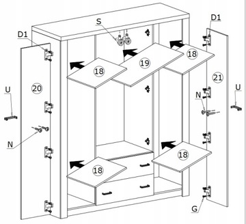 ШКАФ 178 см с ящиками 3 цвета INDIANAPOLIS I-18