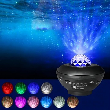 LED PROJEKTOR GWIAZD LAMPKA NOCNA LED GŁOŚNIK BLUETOOTH 3 W 1 CZARNY